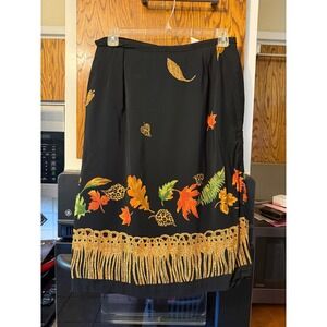 Intriguing Threads Vintage FallLeaf Leopard Print Rayon Midi Skirt Black Size 12